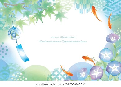 
Japanese style background of goldfish and morning glory with watercolor touch