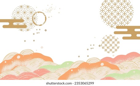 Japanese style background illustration with sea waves