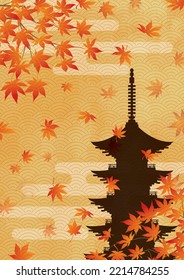 Japanese style background material of autumn leaves and five-storied pagoda