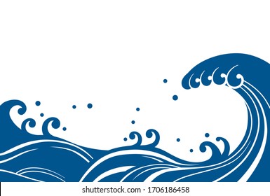 Japanese style background material with big waves