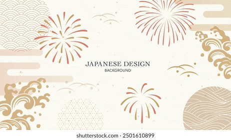 Japanese style background material with fireworks and Japanese patterns.