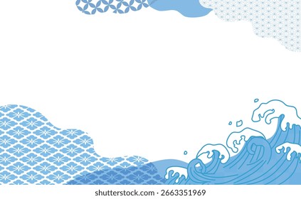 Material de fondo de estilo japonés, marco, onda, agua, onda, espacio de copia