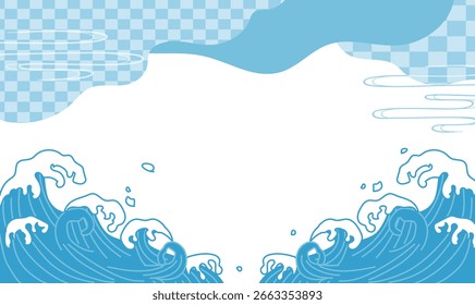 Material de fondo de estilo japonés, marco, onda, agua, onda, espacio de copia