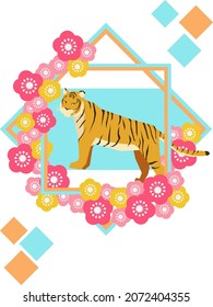 Material de fondo de estilo japonés de tigre y flor