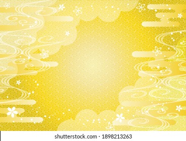 Japanese style background material_clouds and cherry blossoms