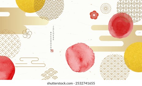 
Japanese style background with Japanese pattern and watercolor. Golden elegant design.