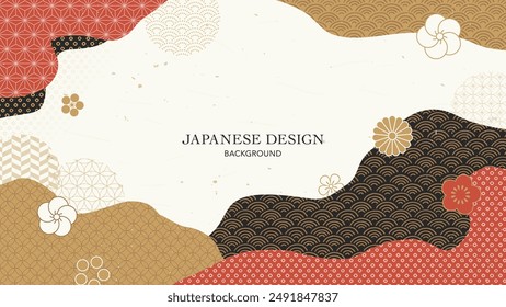 Japanese style background. Japanese patterns, abstract shapes, and flowers.