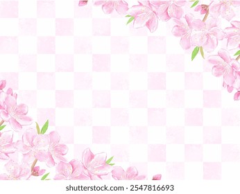 Japanese style background of peach blossoms painted in watercolor