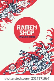 Japanese Style Background of Ramen Noodle Illustration