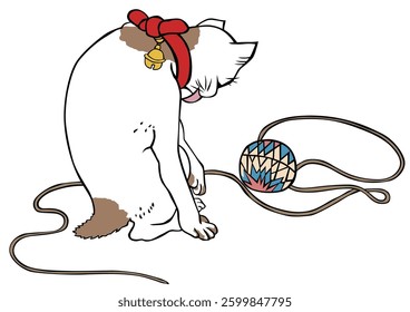 Japanese style backwards cat and ball