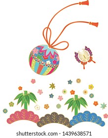 Japanese style ball and butterfly. Background material. Vector illustration