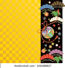 Japanese style ball and pine bamboo plum. Background material. Vector illustration