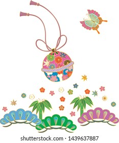Japanese style bell and butterfly. Background material. Vector illustration