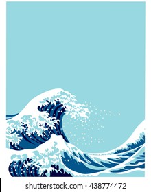 Japanese style big wave. Vector illustration. Art graphic background for cover, poster, card.