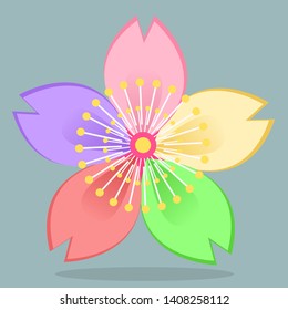 Japanese Style in Blue Background Vector icon of color sakura Blossom