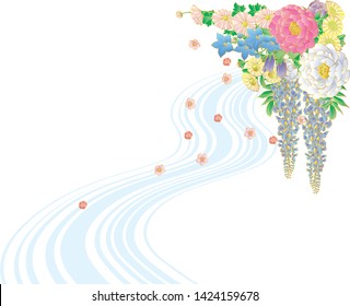 Japanese style bouquet and water flow. Background material.