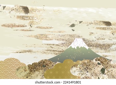 Japanese style brush touch Mt. Fuji background illustration