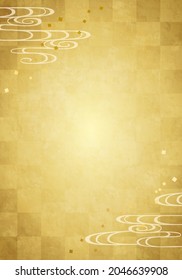 Japanese style checkered vector illustration of golden clouds