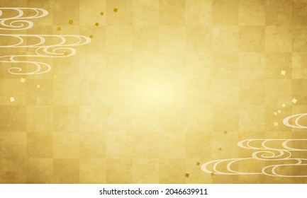 Japanese style checkered vector illustration of golden clouds