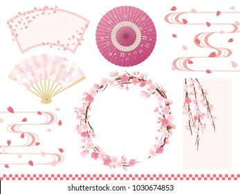 Japanese Style Cherry Blossom Vector Frame Set.