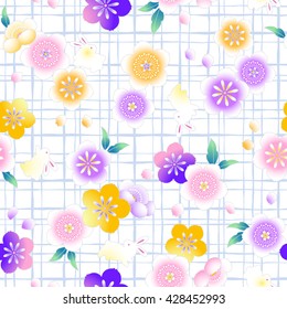 Japanese style cherry and rabbit pattern
