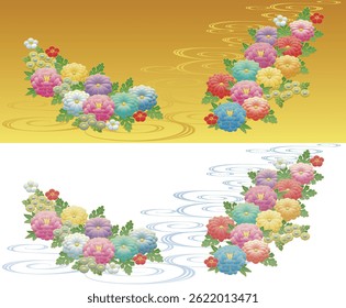 Japanese style chrysanthemum, plum blossom and flowing water pattern background element Material.