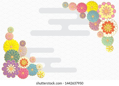 Japanese style chrysanthemum rink wave pattern.Vector background material.