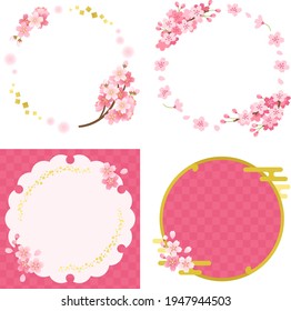 Japanese style circular and square frame set of pink cherry blossoms