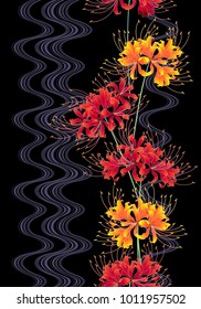 Japanese style cluster amaryllis pattern,
Design of a Japanese style cluster amaryllis,
It is used for a kimono
