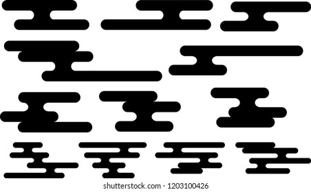 Japanese style deformed cloud silhouette set
