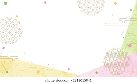 Japanese Style Design Frame, Washi, Confetti, Traditional Pattern Decoration, Background,16:9 aspect ratio