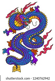 Japanese Style Dragon Blue Vector Stock Vector (Royalty Free) 1240762942