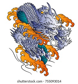 Japanese style dragon illustration,
an Oriental dragon,
A vector work,
