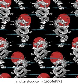 Japanese style dragon seamless pattern. 