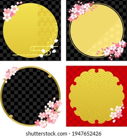 Japanese style elegant cherry blossoms square and circular banner frame set