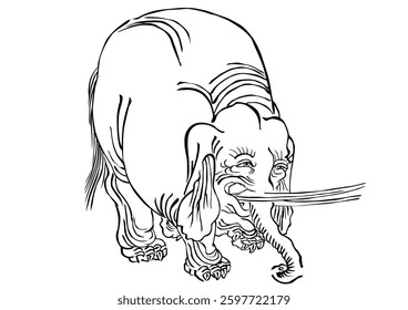 
Japanese style elephant facing left