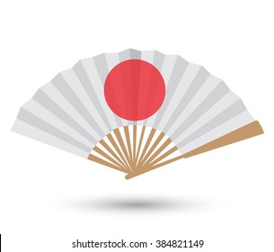 Japanese style fan with rising sun sign vector illustrations isolate on white background