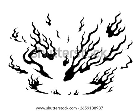 Japanese style fire landing effect silhouette