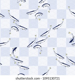 Japanese style fish pattern,
I drew a Japanese style fish in a freehand drawing,
It repeats itself seamlessly,
