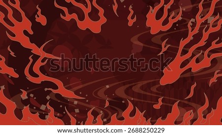 Japanese style flame red background illustration_16:9