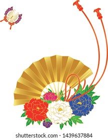 Japanese style flower and fan. Background material. Vector illustration