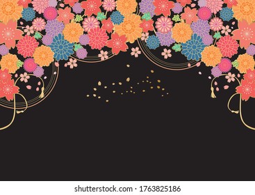Japanese style flower pattern background material on black background