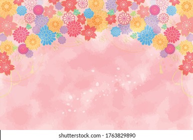 Japanese style flower pattern background material on watercolor style background