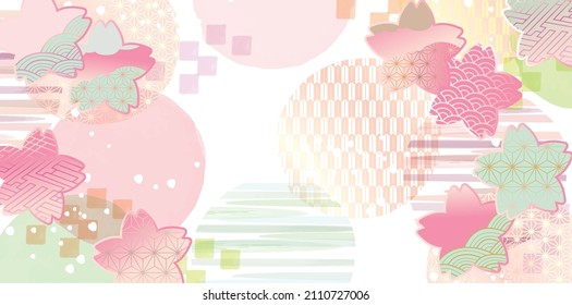 Japanese style fluffy cherry blossom illustration background