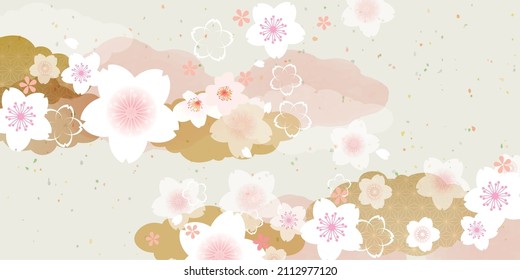 Japanese style fluffy cherry blossom illustration background