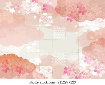 Japanese style fluffy cherry blossom illustration background