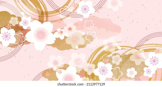 Japanese style fluffy cherry blossom illustration background