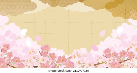 Japanese style fluffy cherry blossom illustration background