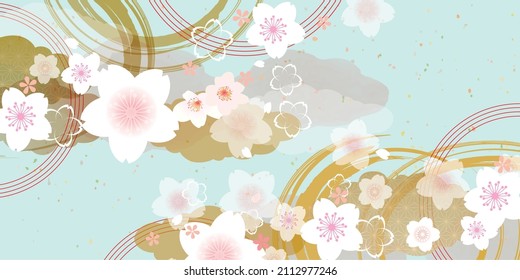 Japanese style fluffy cherry blossom illustration background