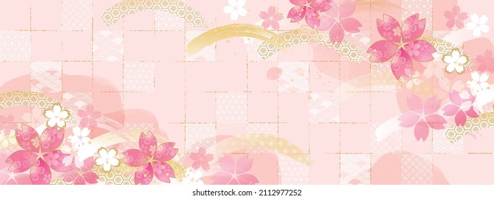 Japanese style fluffy cherry blossom illustration background